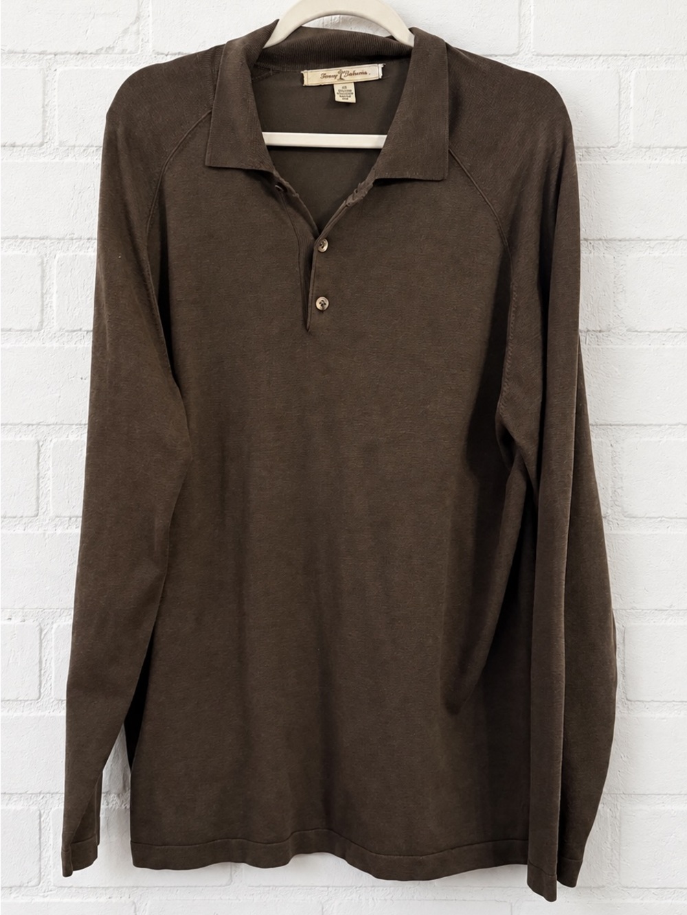 Tommy Bahama Men’s Brown Silk Nylon Long Sleeve Polo Shirt Size M